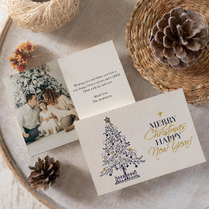 Elegant Minimalist Merry Christmas Tree Photo Holiday Card