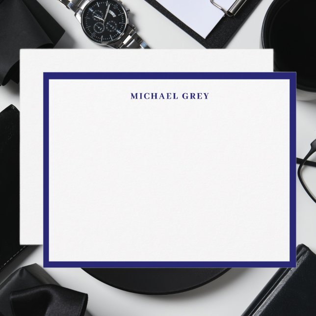 Elegant Minimalist Midnight Blue Name Border Flat Card (Creator Uploaded)