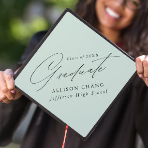 Elegant Minimalist Mint Green Graduation Cap Topper