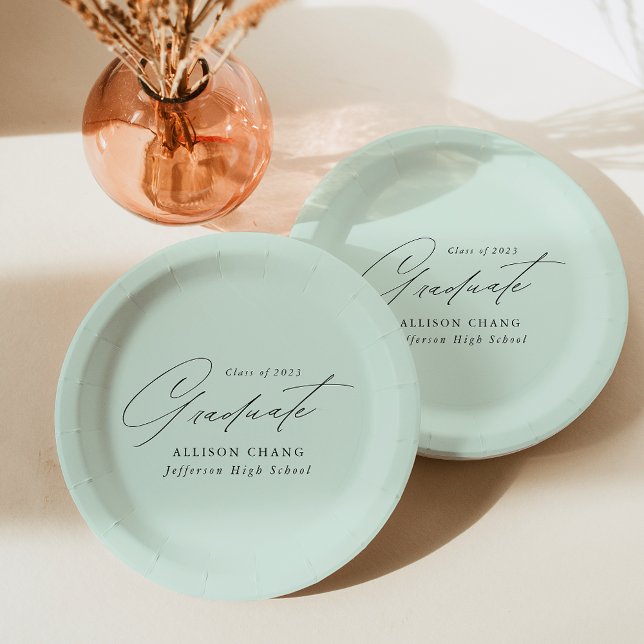 Elegant Minimalist Mint Green Graduation Paper Plate (Creator Uploaded)