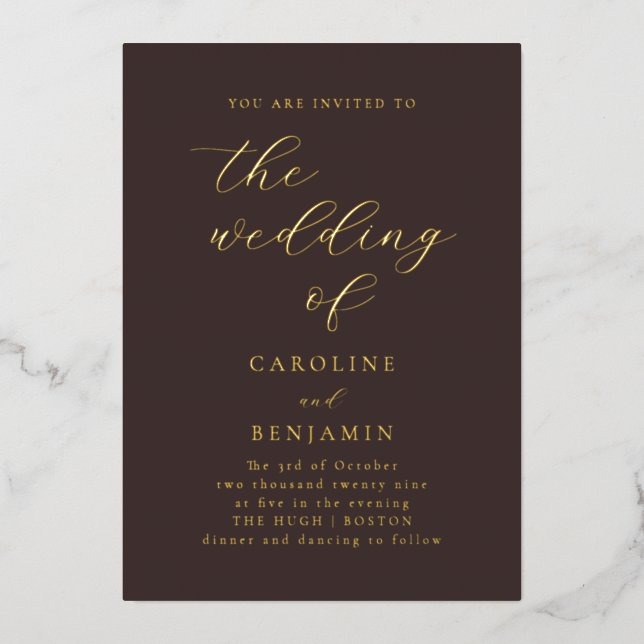 Elegant Minimalist Mocha Brown Calligraphy Wedding (Front)