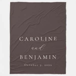 Elegant Minimalist Mocha Brown Calligraphy Wedding Fleece Blanket