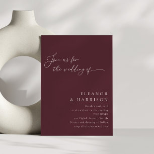 Elegant Minimalist Modern Burgundy Script Wedding Invitation
