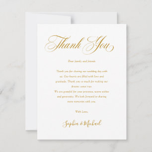 Elegant Minimalist Modern Gold Script Wedding Thank You Card