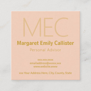Elegant, Minimalist, Modern Golden and Peach Rose Square Business Card