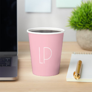 Elegant minimalist modern initial on pastel pink paper cups