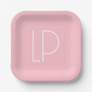 Elegant minimalist modern initial on pastel pink paper plate