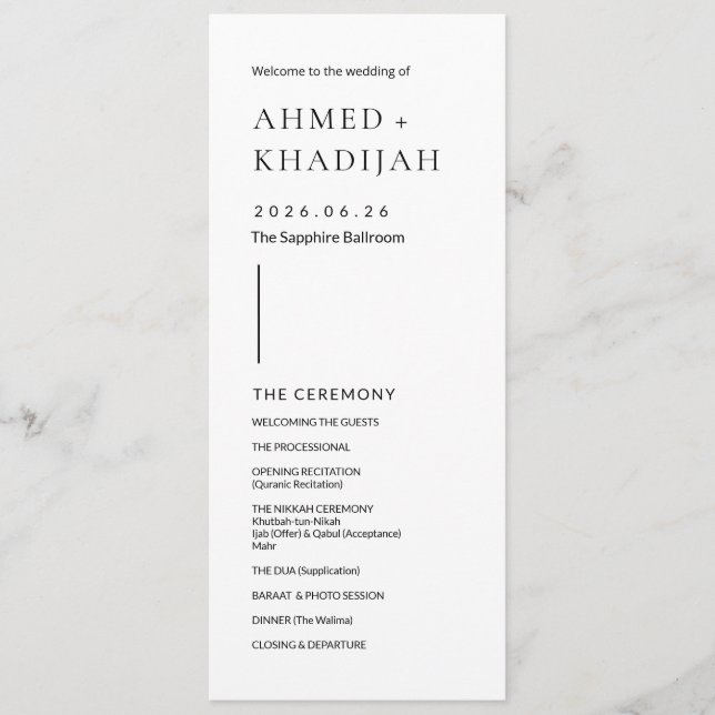Elegant Minimalist Modern Islamic Wedding Program (Front)