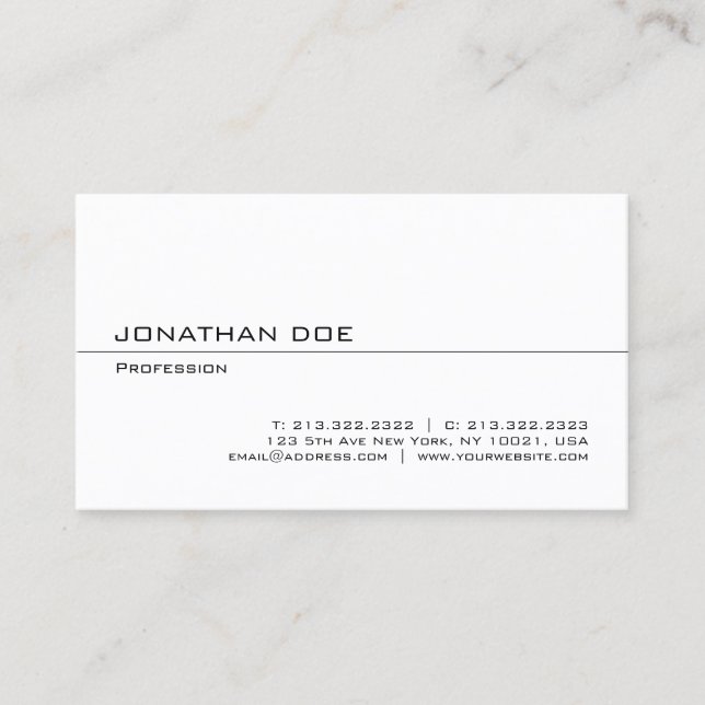 Elegant Minimalist Modern Professional White Sleek Business Card (Front)