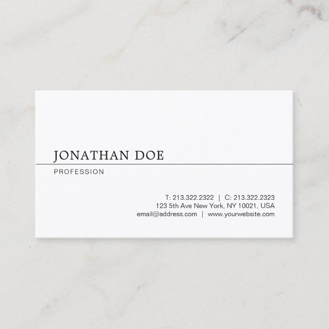 Elegant Minimalist Modern Professional White Sleek Business Card (Front)