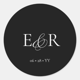 Elegant Minimalist Monogram Black Wedding Classic Round Sticker