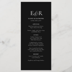 Elegant Minimalist Monogram Black Wedding Menu