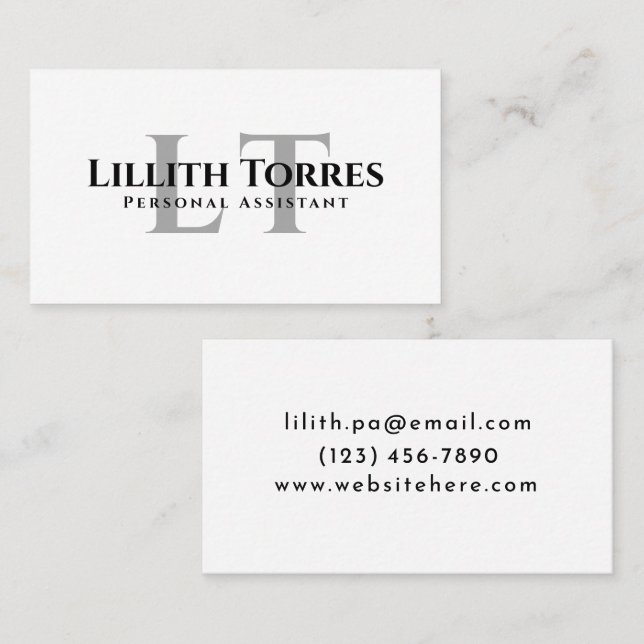 Elegant Minimalist Monogram Clean Typography  Business Card (Front/Back)