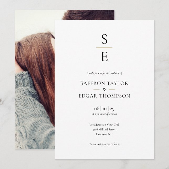 Elegant Minimalist Monogram Initials Photo Wedding Invitation (Front/Back)