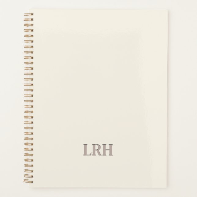 Elegant Minimalist Monogram Ivory Spiral Notebook Planner (Front)