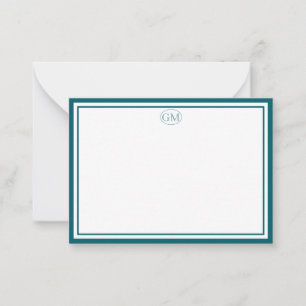 Elegant Minimalist Monogram Navy Border Note Cards