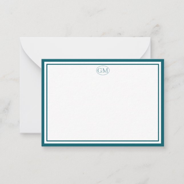 Elegant Minimalist Monogram Navy Border Note Cards (Front)