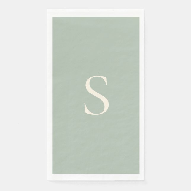 Elegant Minimalist Monogram Sage & Ivory Napkin (Front)
