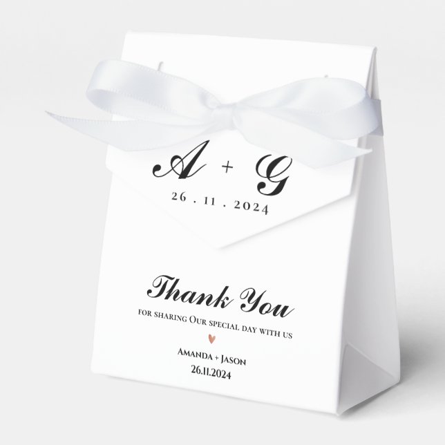 Elegant Minimalist Monogram Thank You Wedding Favor Box (Front Side)
