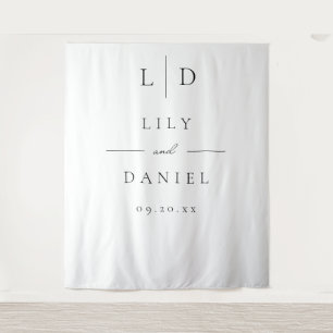 Elegant Minimalist Monogram Wedding Photo Backdrop Tapestry