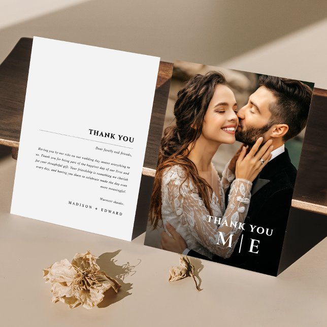 Elegant Minimalist Monogram Wedding Thank You Card (Creator Uploaded)