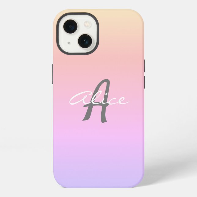 Elegant minimalist monogrammed cute script pink iPhone case (Back)