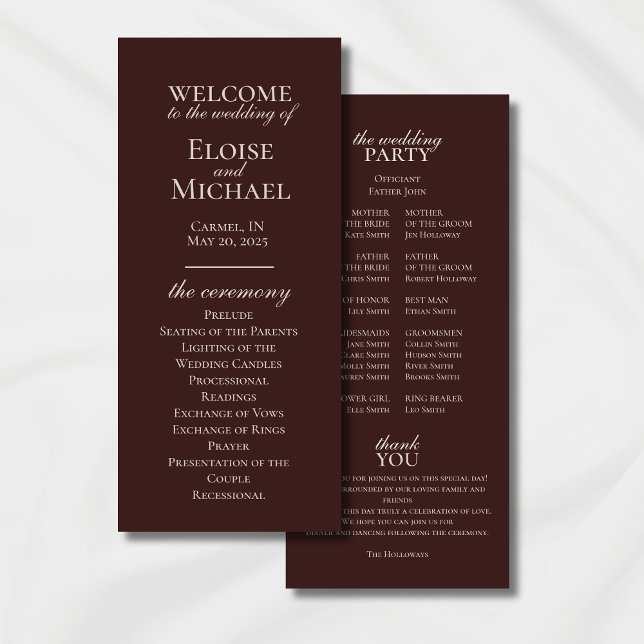 Elegant Minimalist Mousse Brown Wedding Program (Modern Elegant Mousse Brown Wedding Suite Theme with options to personalize for your special day.)