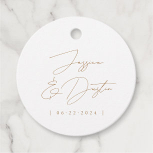 Elegant Minimalist Names Date Gold Script Wedding Favour Tags