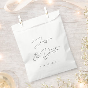 Elegant Minimalist Names Date Script Black Wedding Favour Bag