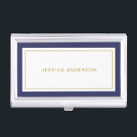 Elegant Minimalist Navy Blue And Gold Name  Business Card Holder<br><div class="desc">This business card case features minimalist and elegant design with thick navy blue and thin gold borders. Personalize it with your name or business name.</div>