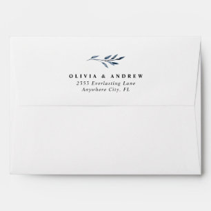 Elegant Minimalist Navy Blue Botanicals Wedding Envelope