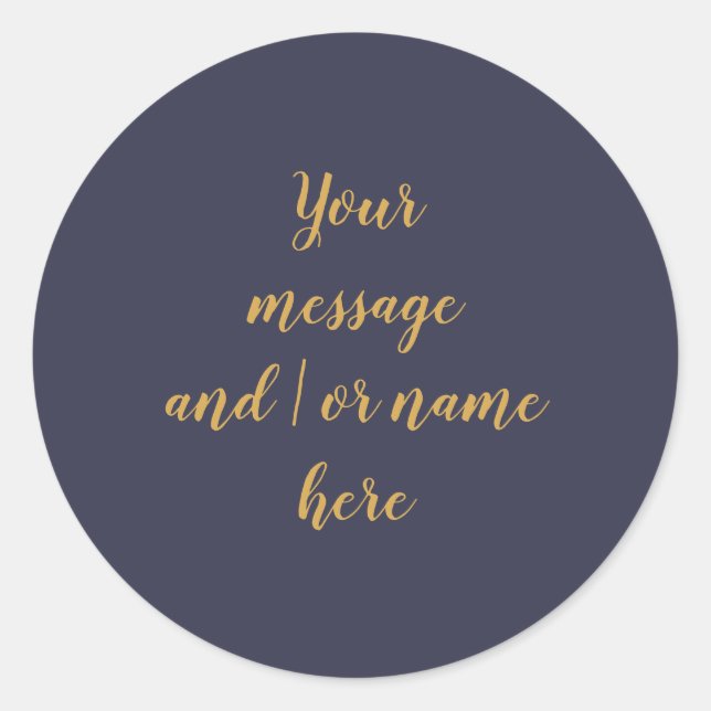 Elegant Minimalist Navy Blue Gold  Personalized Classic Round Sticker (Front)