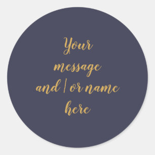 Elegant Minimalist Navy Blue Gold Personalized Classic Round Sticker