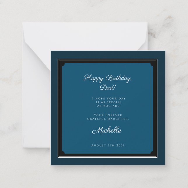 Elegant Minimalist Navy Blue "Happy birthday, dad" Card (Back)