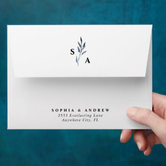 Elegant Minimalist Navy Blue Monogram Wedding Envelope