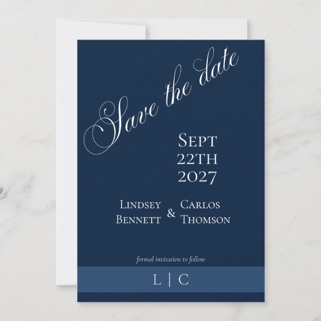 Elegant Minimalist Navy Blue Save The Date (Front)