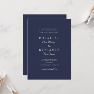 Elegant Minimalist Navy Blue Typography Wedding Invitation
