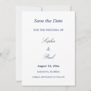 Elegant Minimalist Navy Blue Wedding Save the Date