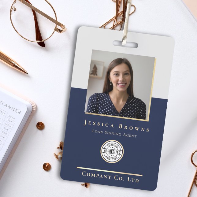 Elegant Minimalist Navy Gold Photo Logo QR code Badge (Creator Uploaded)