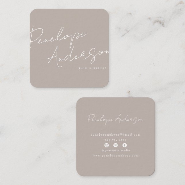 Elegant Minimalist Neutral Grey Boho Chic Modern Square Business Card (Front/Back)