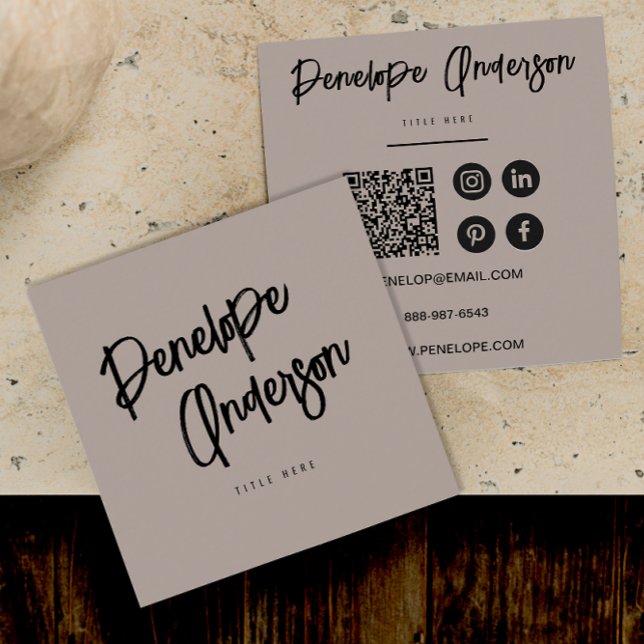 Elegant Minimalist Neutral QR Code Boho Modern    Square Business Card (Creator Uploaded)