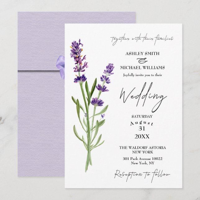 Elegant Minimalist New Fashion Lavander Wedding Invitation (Front/Back)