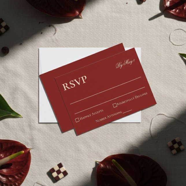 Elegant Minimalist Old Money Bold Red Wedding RSVP Card (Classic Red with Modern Luxury Font Wedding Suite, a perfect elegant touch for the event!)