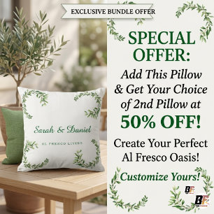 Elegant Minimalist Olive Branch Custom Couples Throw Pillow