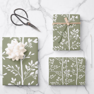 Elegant Minimalist Olive Floral Silhouettes Wrapping Paper Sheet