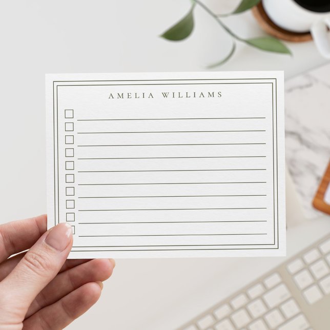 Elegant Minimalist Olive Green Checkbox To Do List Card (Creator Uploaded)