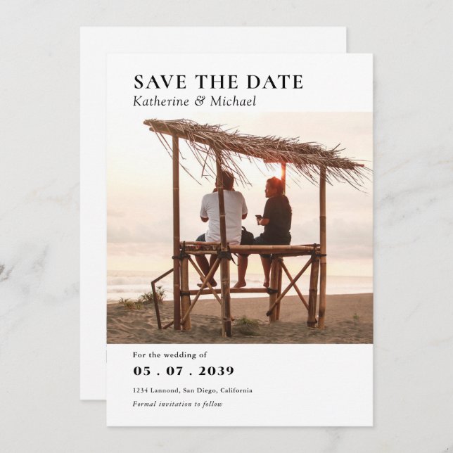 Elegant Minimalist One Photo QR code Wedding Save The Date (Front/Back)