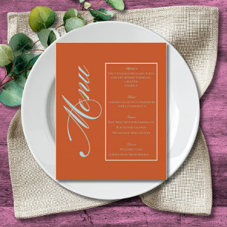 Elegant Minimalist Orange and Teal Wedding Menu