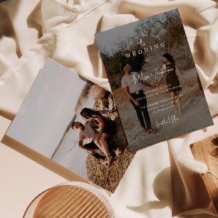 Elegant Minimalist Overlay 2 photo Script Wedding Invitation