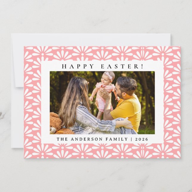 Elegant Minimalist Pattern Happy Easter 1 Photo Holiday Card (Front)